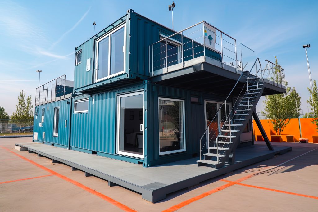 Container modular portable house or office with porch. Concept. Generative AI